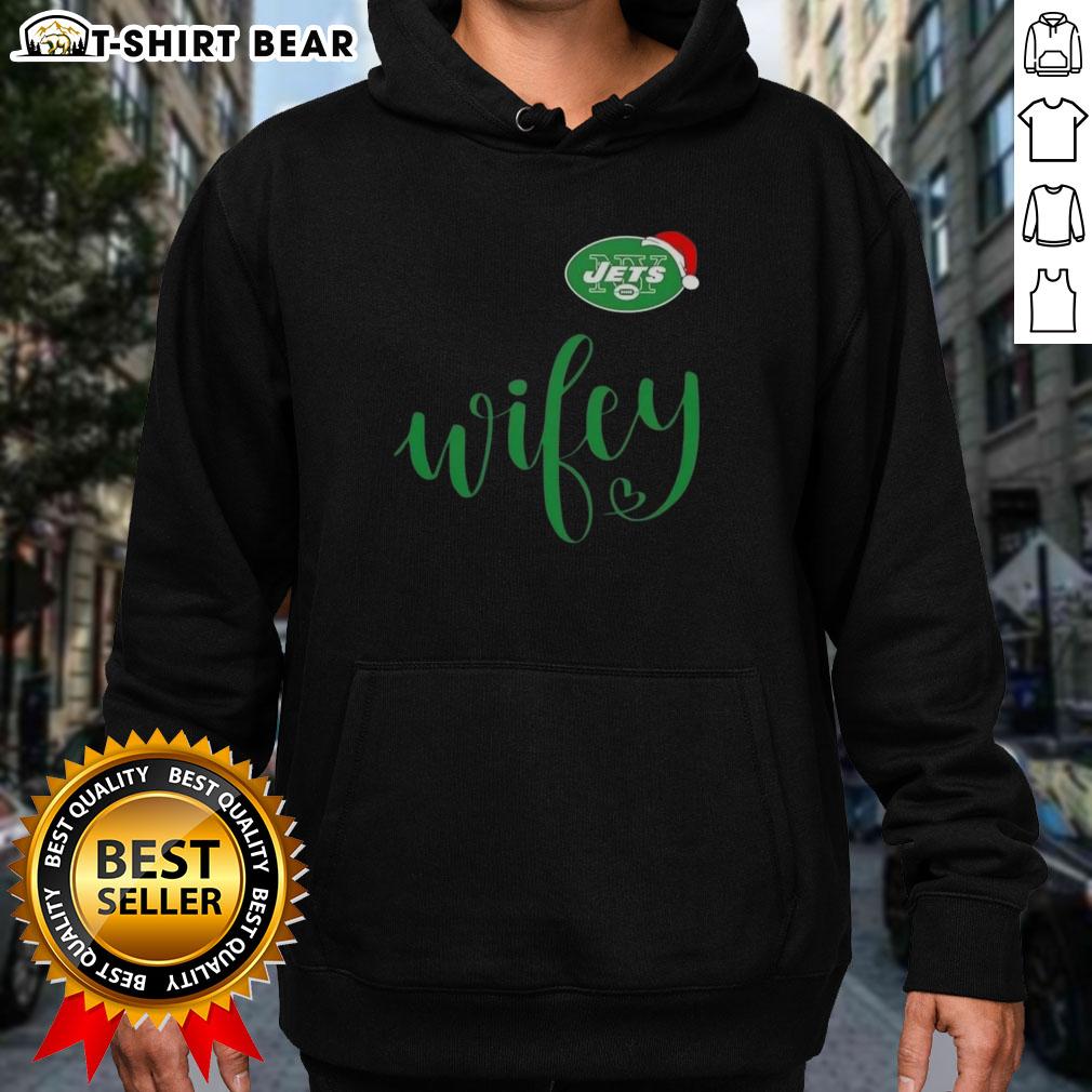 Pretty Wifey New York Jets Santa Hat Merry Christmas Hoodie Alt Text: Pretty Wifey New York Jets Santa Hat Merry Christmas Hoodie for women, perfect for festive NFL fan style.