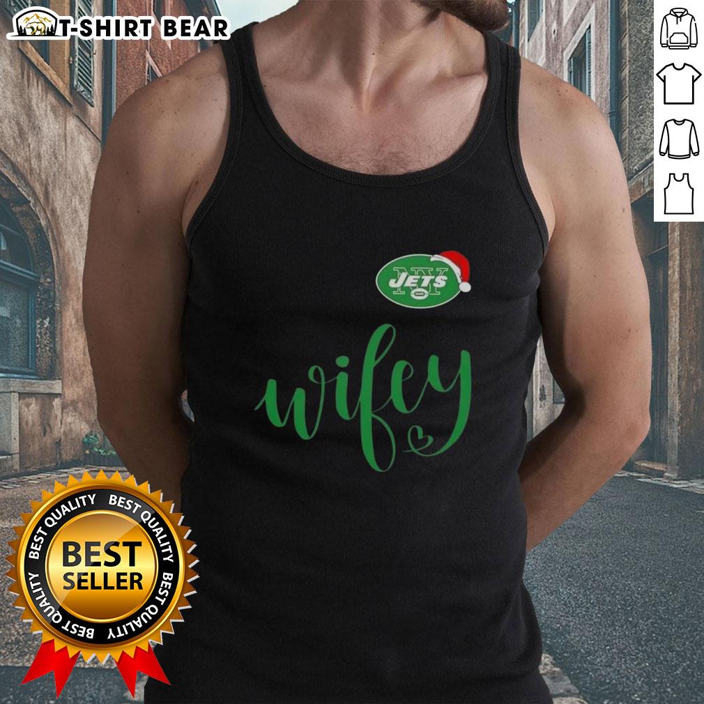 Pretty Wifey New York Jets Santa Hat Merry Christmas Tank Top Pretty Wifey New York Jets Santa Hat Merry Christmas tank top displayed on a festive background, perfect for holiday cheer.