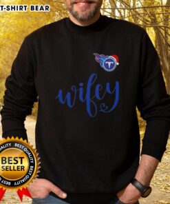 Pretty Wifey Tennessee Titans Santa Hat Merry Christmas Sweatshirt, perfect for festive NFL fans celebrating the holiday season.