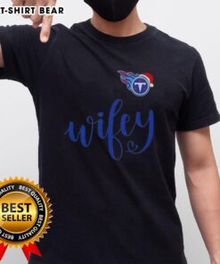 Pretty Wifey Tennessee Titans Santa Hat Merry Christmas T-Shirt with festive design, perfect for holiday celebrations.