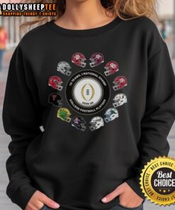 2025-2026 College Football Playoff sweatshirt featuring a helmet design for 12 teams and 1 national champion.