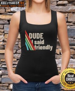 Funny dude wearing a Friendly ARC Raiders tank top, showcasing a playful design perfect for casual outings and team spirit.