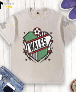 Good Wales Qatar soccer washed t-shirt featuring vibrant colors and a sporty design, perfect for fans and casual wear.