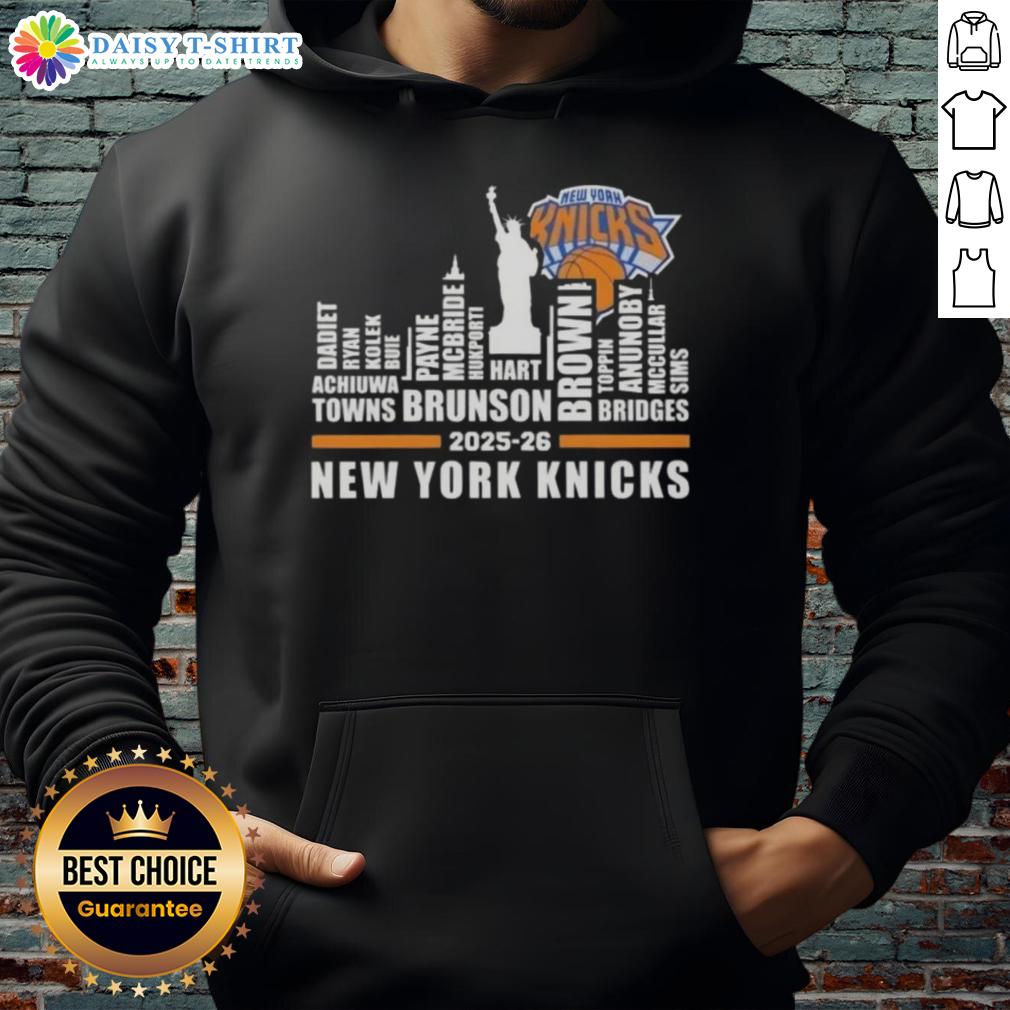 Top 2025 26 New York Knicks Basketball All Names City Skyline Hoodie Stylish New York Knicks hoodie featuring city skyline design, perfect for fans in the 2025-26 season.