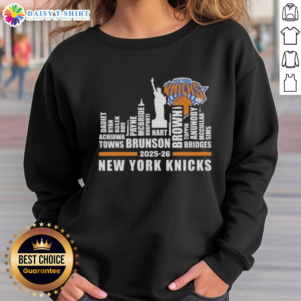 Top 2025 26 New York Knicks Basketball All Names City Skyline Sweatshirt Top 2025-26 New York Knicks basketball sweatshirt featuring city skyline design and team names.