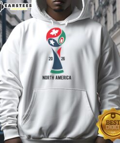 Stylish hoodie featuring the Top 2026 International Soccer Tournament North America logo, perfect for fans and supporters.