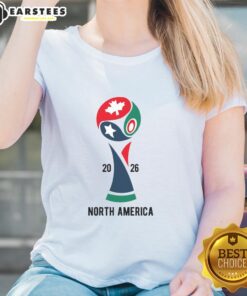 Top 2026 International Soccer Tournament North America Ladies Tee featuring vibrant design and sporty fit for fans.