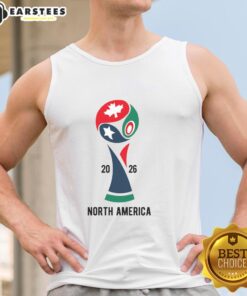 Alt Text: Top 2026 International Soccer Tournament North America tank top featuring vibrant graphics and a sporty design.