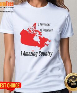 Canada map featuring top 3 territories and 10 provinces on a stylish ladies' tee design. Perfect for proud Canadians!