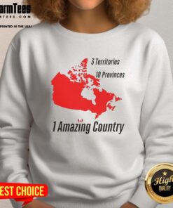 Alt Text: Canada map sweatshirt featuring top 3 territories and 10 provinces, showcasing the beauty of Canada.