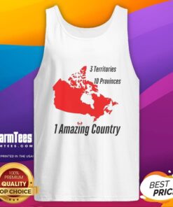 Canada map tank top featuring top 3 territories and 10 provinces, showcasing the beauty of Canada in stylish apparel.