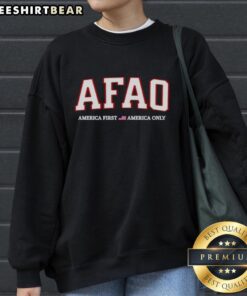 Top AFAO Comfort Colors sweatshirt featuring 'America First, America Only' design in vibrant colors.