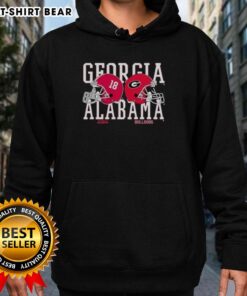 Alabama Crimson Tide vs Georgia Bulldogs helmet hoodie showcasing team logos and colors, perfect for sports fans.