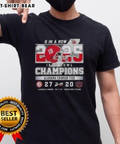 Top Alabama Vs Auburn 6 In A Row Iron Bowl Champions T-Shirt featuring Jordan-Hare Stadium design for fans.