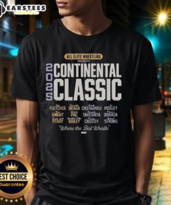 Top All Elite Wrestling Presents AEW Continental Classic 2025 t-shirt showcasing wrestling highlights and vibrant design.