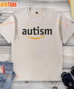 Top Autism X Amazon parody logo on a trendy washed t-shirt, perfect for casual wear and spreading awareness about autism.