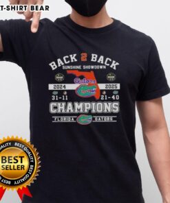 Florida Gators T-shirt celebrating top back-to-back Sunshine Showdown champions with vibrant team colors and logo.