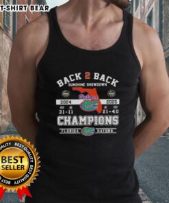 Florida Gators tank top celebrating back-to-back Sunshine Showdown champions, featuring vibrant team colors and logo.