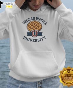 Top Belgian Waffle University logo hoodie, featuring a stylish design perfect for students and waffle lovers alike.