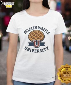 Top Belgian Waffle University logo on a stylish ladies tee, perfect for fans and students of the university.