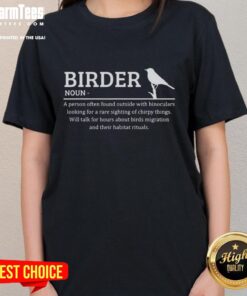 Top Birder noun definition graphic on a ladies tee, showcasing a stylish birdwatching theme for enthusiasts.