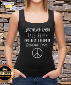 Stylish tank top featuring the symbol of peace, love, and freedom, representing human unity and diversity on Earth.