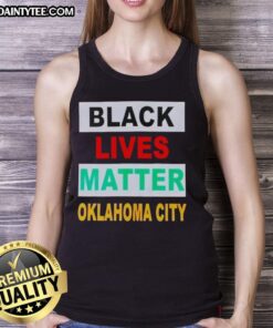 Stylish black tank top featuring 'Black Lives Matter' graphic, perfect for showing support in Oklahoma City.