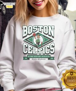 Alt Text: Cozy Top Boston Celtics heater sweatshirt featuring team colors and logo, perfect for game day or casual wear.