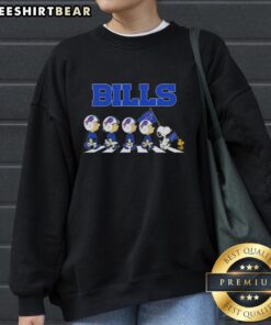 Alt Text: Top Buffalo Bills X Peanuts Snoopy and Friends Abbey Road Sweatshirt featuring iconic characters in team colors.