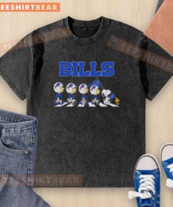 Top Buffalo Bills X Peanuts Snoopy and Friends Abbey Road washed t-shirt featuring iconic characters in vibrant colors.
