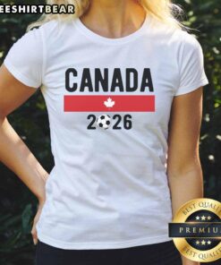 Top Canada 2026 Classic Canadian Soccer Fan Ladies Tee showcasing vibrant design and comfortable fit for soccer enthusiasts.