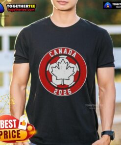 Top Canada 2026 Vintage Soccer Emblem T-Shirt featuring a retro design and vibrant colors for soccer fans.