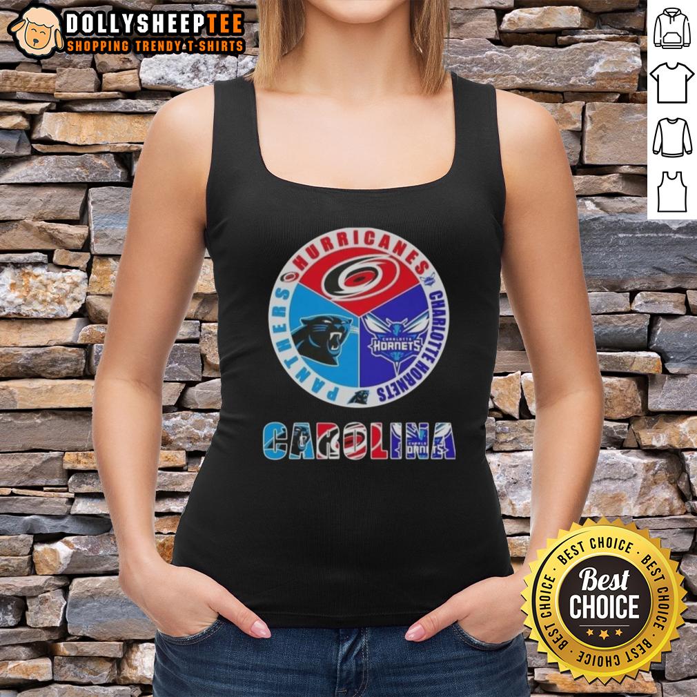 Top Carolina City Sports Hurricanes Charlotte Hornets Panthers Logo Tank Top Top Carolina City Sports tank top featuring logos of Hurricanes, Charlotte Hornets, and Panthers for fans.