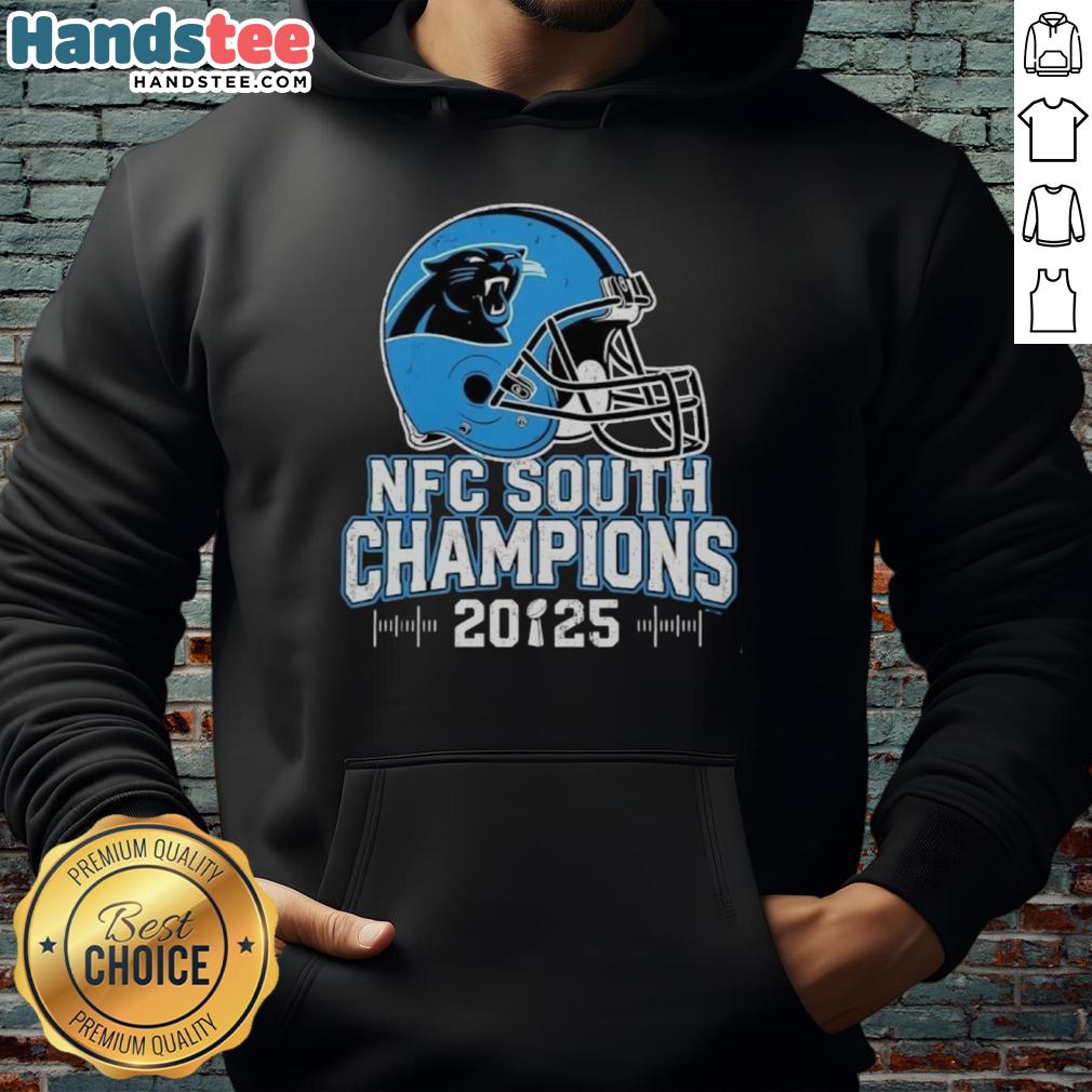 top-carolina-panthers-nfc-south-2025-champions-helmet-hoodie Alt Text: Carolina Panthers NFC South 2025 Champions hoodie featuring team logo and helmet design, perfect for fans.
