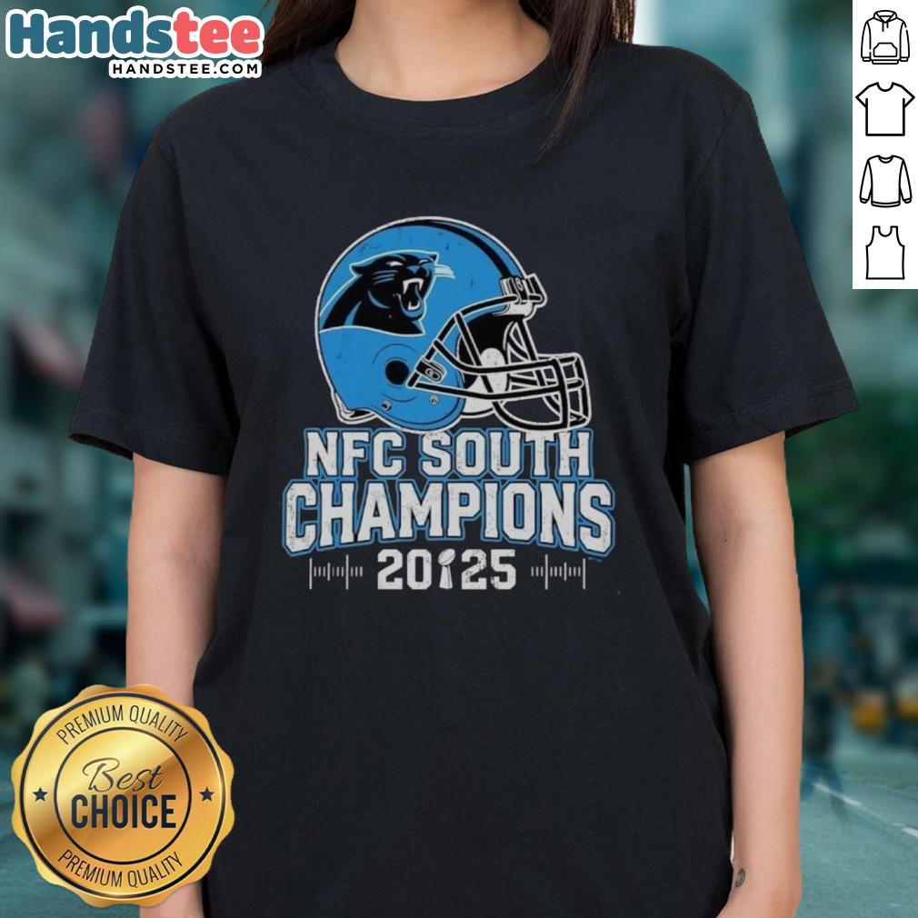 top-carolina-panthers-nfc-south-2025-champions-helmet-ladies-tee Top Carolina Panthers NFC South 2025 Champions helmet on a stylish ladies tee, perfect for fans and game day wear.
