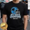 Top Carolina Panthers NFC South 2025 Champions helmet t-shirt featuring team colors and logo, perfect for fans.