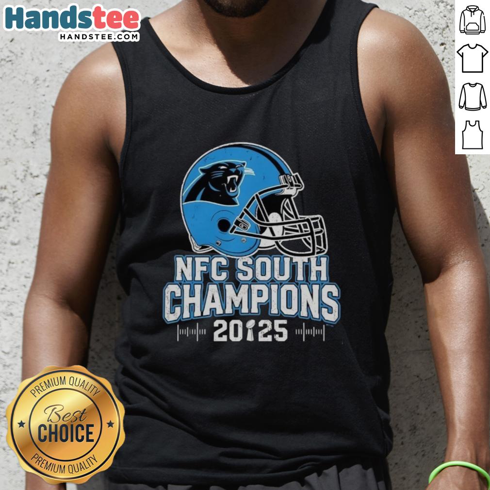 top-carolina-panthers-nfc-south-2025-champions-helmet-tank-top Carolina Panthers NFC South 2025 Champions helmet design on a stylish tank top, perfect for fans and summer wear.