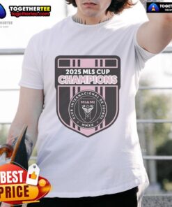 Alt Text: Top CF 2025 MLS Champions Inter Miami logo t-shirt design featuring vibrant colors and bold branding.
