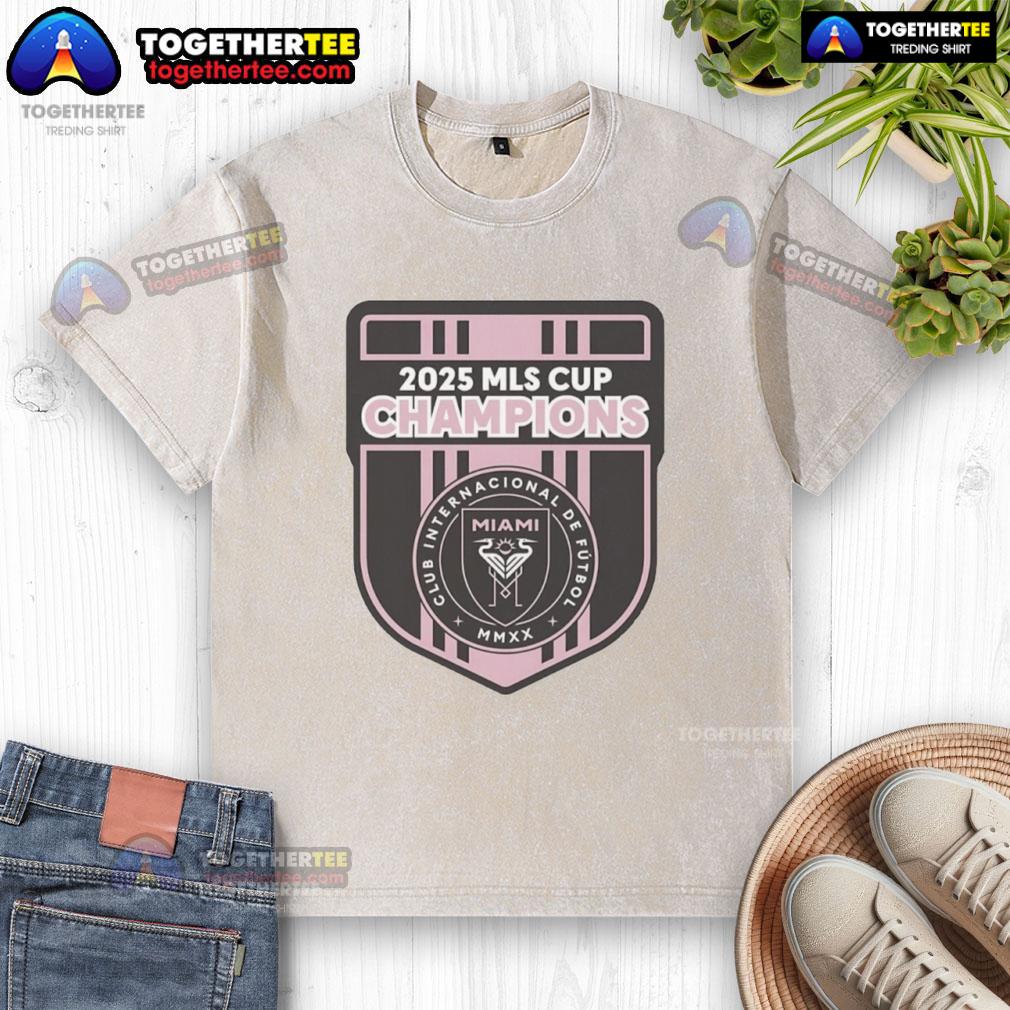 Top Cf 2025 Mls Champions Inter Miami Logo Washed T Shirt Alt Text: Top CF 2025 MLS Champions Inter Miami logo on a washed t-shirt, showcasing team pride and style.