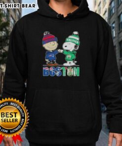 Top Charlie Brown and Snoopy hoodie featuring Boston City Sports designs for New England Patriots and Boston Celtics.