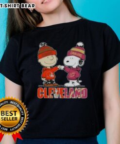 Top Charlie Brown and Snoopy Cleveland City Sports Browns x Cavaliers ladies tee featuring playful graphics.