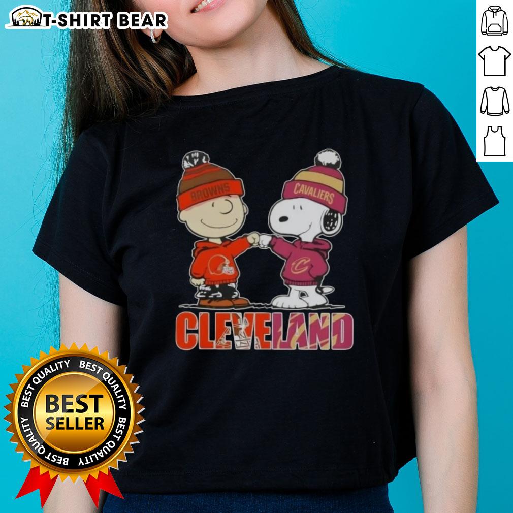 Top Charlie Brown And Snoopy Cleveland City Sports Browns X Cavaliers Ladies-Tee Top Charlie Brown and Snoopy Cleveland City Sports Browns x Cavaliers ladies tee featuring playful graphics.