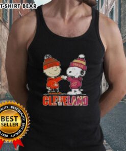 Alt Text: Top featuring Charlie Brown and Snoopy, celebrating Cleveland sports with Browns and Cavaliers design.