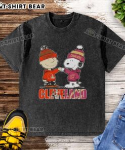 Top Charlie Brown and Snoopy Cleveland City Sports Browns x Cavaliers washed t-shirt featuring iconic characters.