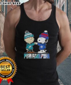 Top Charlie Brown and Snoopy Philadelphia City Sports Eagles X 76ers Tank Top, perfect for fans of both teams.