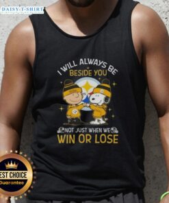 Alt Text: Charlie Brown and Snoopy in Pittsburgh Steelers tank top, 'I Will Always Be Beside You, Not Just When We Win.'