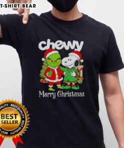 Top Chewy X Grinch and Snoopy Merry Christmas T-Shirt featuring festive designs for holiday cheer.