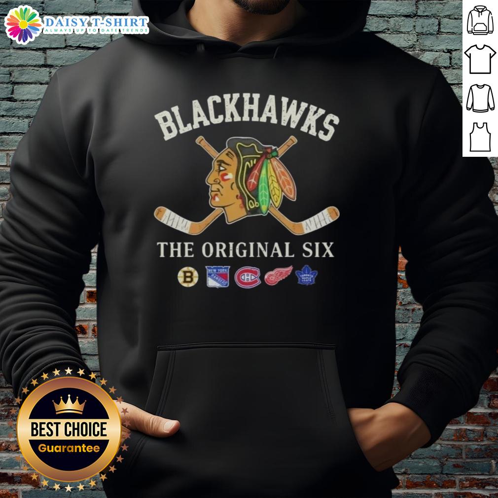Top Chicago Blackhawks The Original Six Combined Hoodie Alt Text: Top Chicago Blackhawks The Original Six Combined Hoodie showcasing team logo and stylish design for fans.
