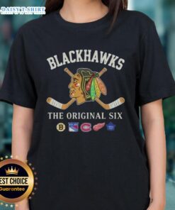 Top Chicago Blackhawks The Original Six Combined Ladies Tee featuring team logo and stylish design for female fans.