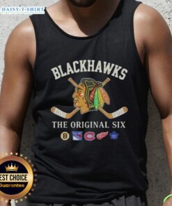 Top Chicago Blackhawks Original Six combined tank top featuring team logos and vibrant colors for hockey fans.